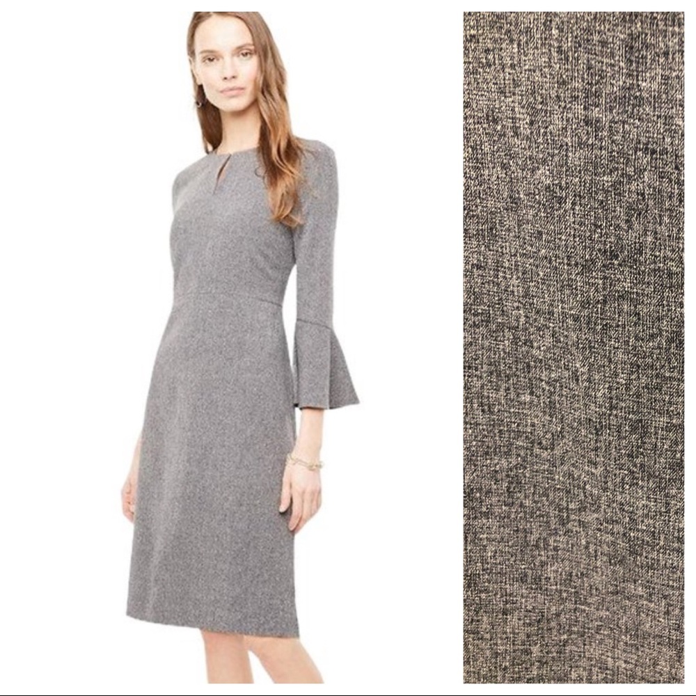 Ann Taylor Petite Bell Sleeve Sheath Gray
